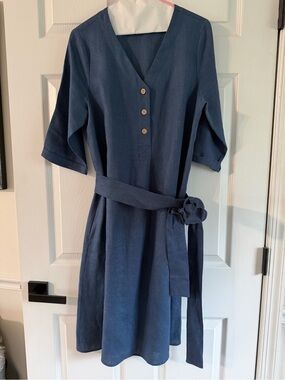 Emme Faye linen Dress with Waist Tie - maternity or normal wear